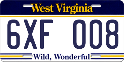 WV license plate 6XF008