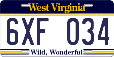 WV license plate 6XF034