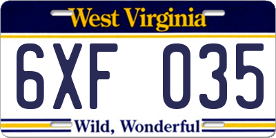WV license plate 6XF035