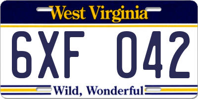 WV license plate 6XF042