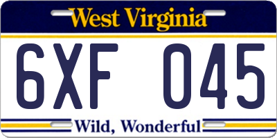 WV license plate 6XF045