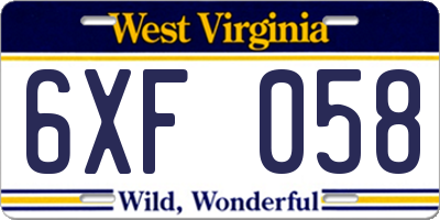 WV license plate 6XF058