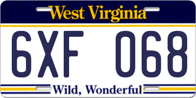 WV license plate 6XF068