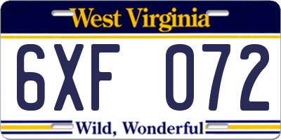 WV license plate 6XF072