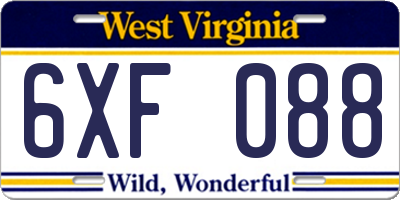 WV license plate 6XF088