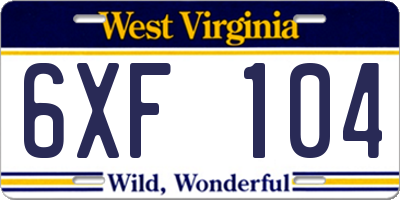 WV license plate 6XF104