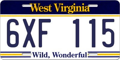 WV license plate 6XF115