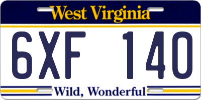WV license plate 6XF140