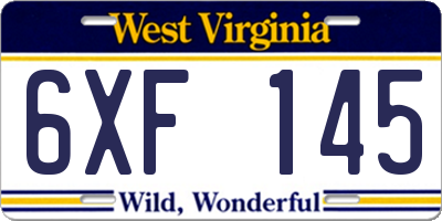 WV license plate 6XF145