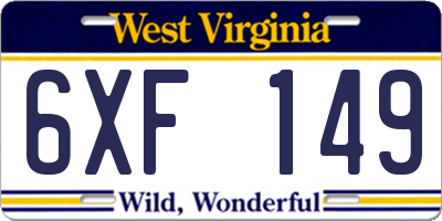 WV license plate 6XF149