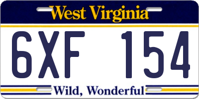 WV license plate 6XF154