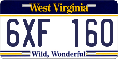 WV license plate 6XF160