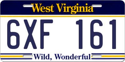 WV license plate 6XF161