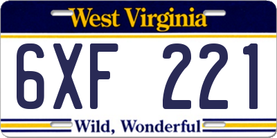 WV license plate 6XF221