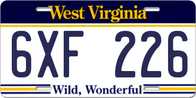 WV license plate 6XF226