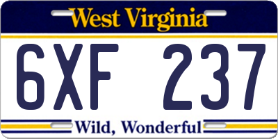 WV license plate 6XF237