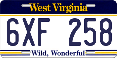 WV license plate 6XF258