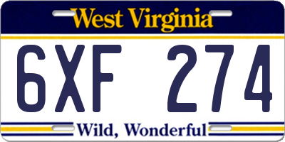 WV license plate 6XF274