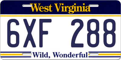 WV license plate 6XF288