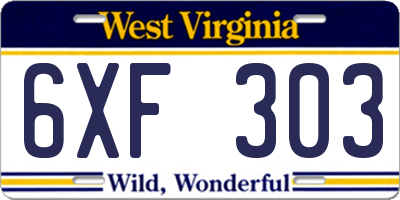 WV license plate 6XF303