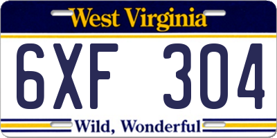 WV license plate 6XF304