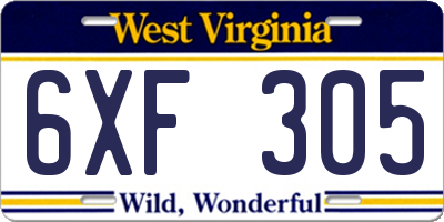 WV license plate 6XF305