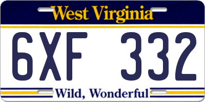 WV license plate 6XF332