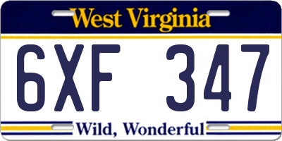 WV license plate 6XF347