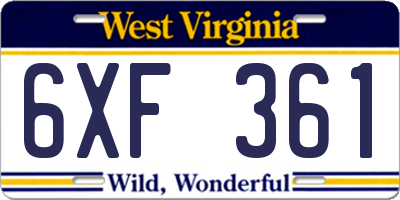 WV license plate 6XF361