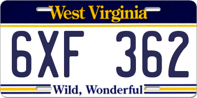 WV license plate 6XF362