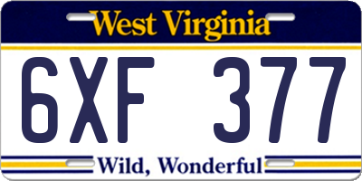 WV license plate 6XF377