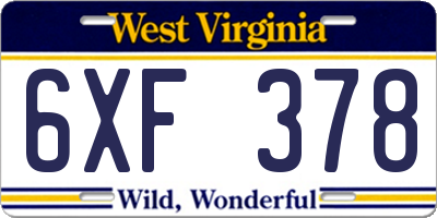 WV license plate 6XF378