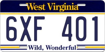 WV license plate 6XF401