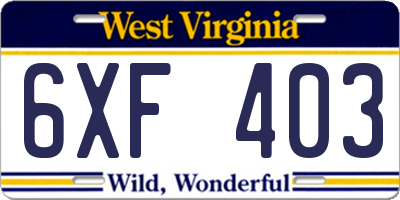 WV license plate 6XF403