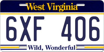 WV license plate 6XF406