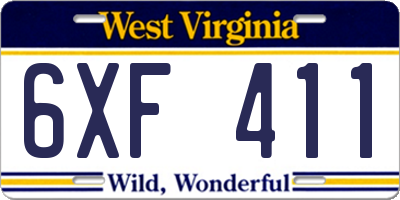 WV license plate 6XF411