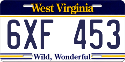WV license plate 6XF453