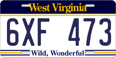 WV license plate 6XF473