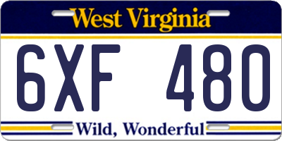 WV license plate 6XF480
