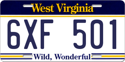 WV license plate 6XF501