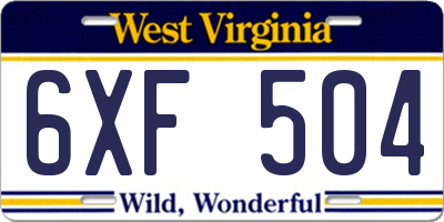WV license plate 6XF504