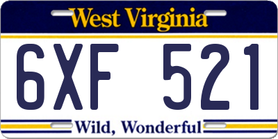 WV license plate 6XF521