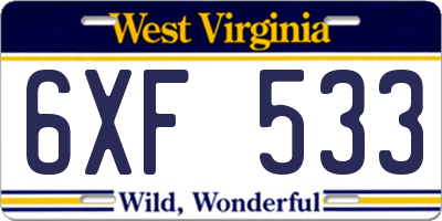WV license plate 6XF533
