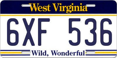 WV license plate 6XF536