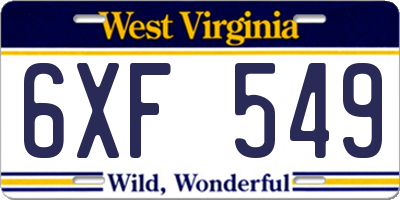 WV license plate 6XF549