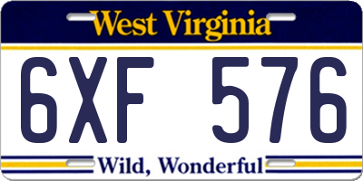 WV license plate 6XF576