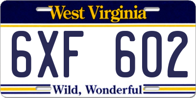 WV license plate 6XF602