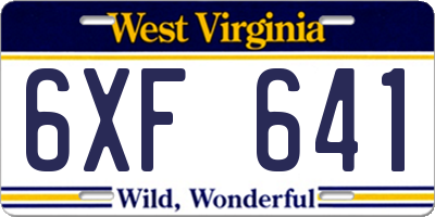 WV license plate 6XF641