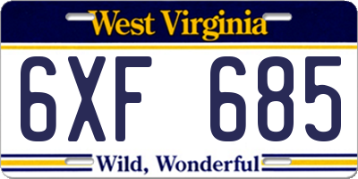 WV license plate 6XF685