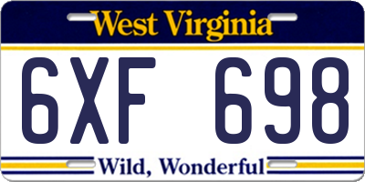 WV license plate 6XF698